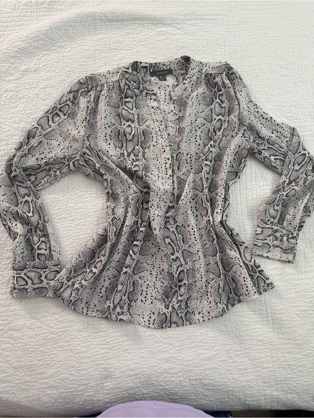 Primark Black and White Snake Print Button-Front Blouse Size 8